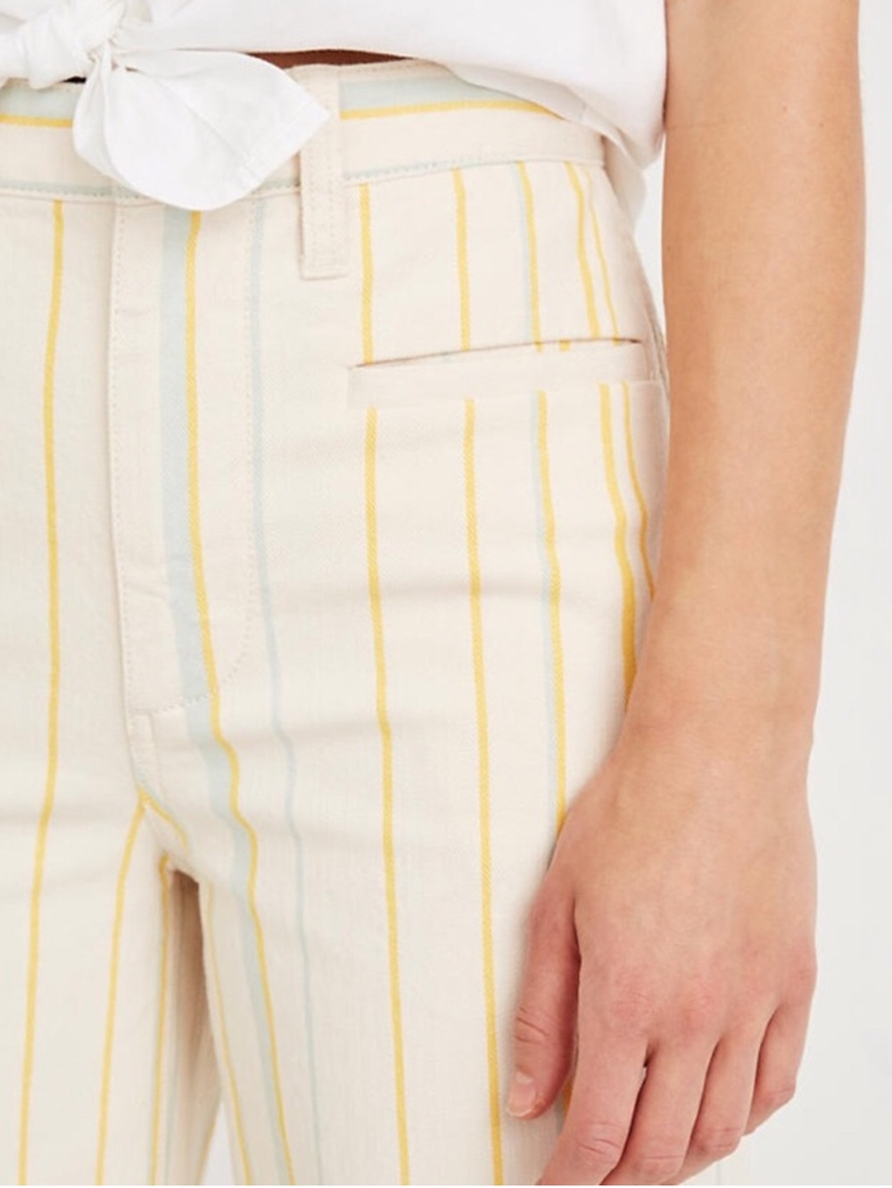 Madewell Cream Pants with Yellow and Light Blue Stripes - Picture 3 of 9